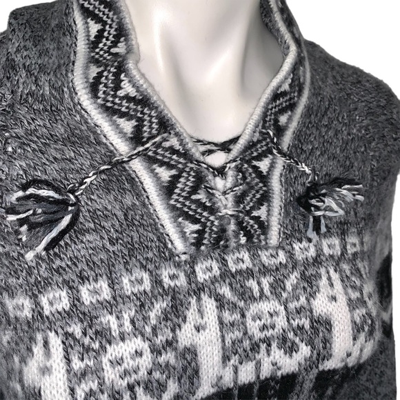 Peruvian Alpaca Sweater Pullover Tribal Fringe Hooded - Picture 4 of 11